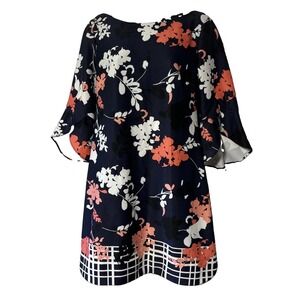 VINCE CAMUTO Women's Navy Multi Mixed Print Tulip-sleeve Sheath Dress Size 10
